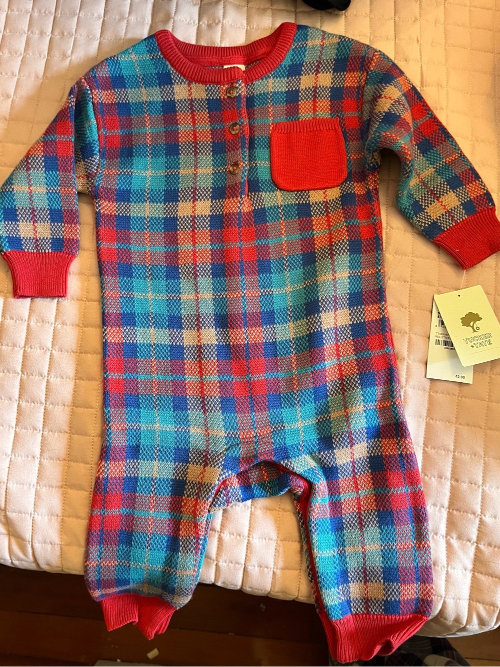 NWT Tucker + Tate Plaid Knit Sweater Romper - 9M